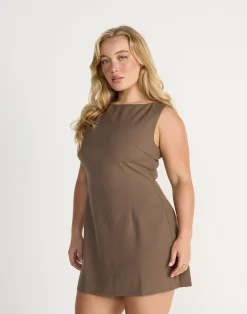 Aisling Mini Dress (Coffee)*CHARCOAL Clearance