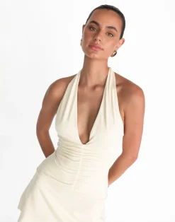 Araminta Mini Dress (Oat)*CHARCOAL Discount