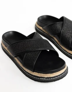 Aysha Slides (Black Raffia) - By*Billini Clearance