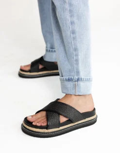 Aysha Slides (Black Raffia) - By*Billini Clearance