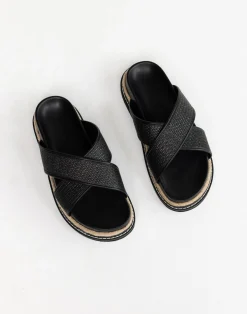 Aysha Slides (Black Raffia) - By*Billini Clearance