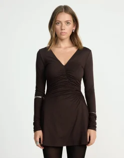 Brioni Long Sleeve Mini Dress (Chocolate)*CHARCOAL CLOTHING Discount