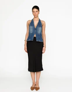 Elham Denim Top (Faded Mid Wash)*CHARCOAL Clearance