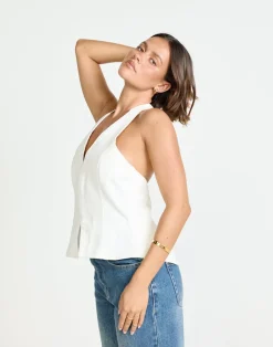 Elham Denim Top (Ivory White)*CHARCOAL Outlet