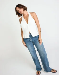 Elham Denim Top (Ivory White)*CHARCOAL Outlet