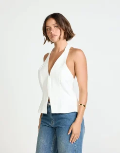 Elham Denim Top (Ivory White)*CHARCOAL Outlet