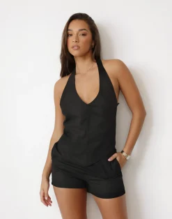 Grace Linen Shorts (Black)*CHARCOAL Best