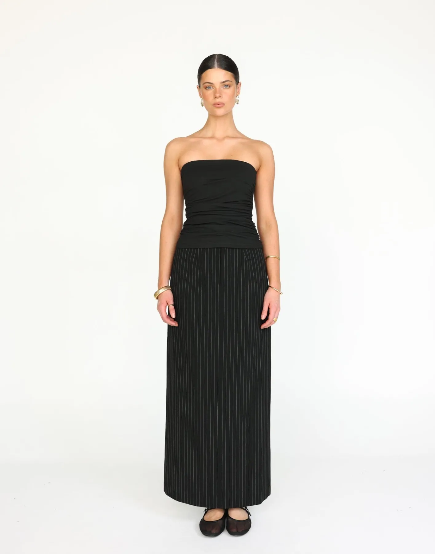 Kenza Maxi Skirt (Black Pinstripe)*CHARCOAL Fashion