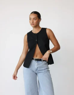 Kristen Vest Top (Black)*VogueMax Clearance