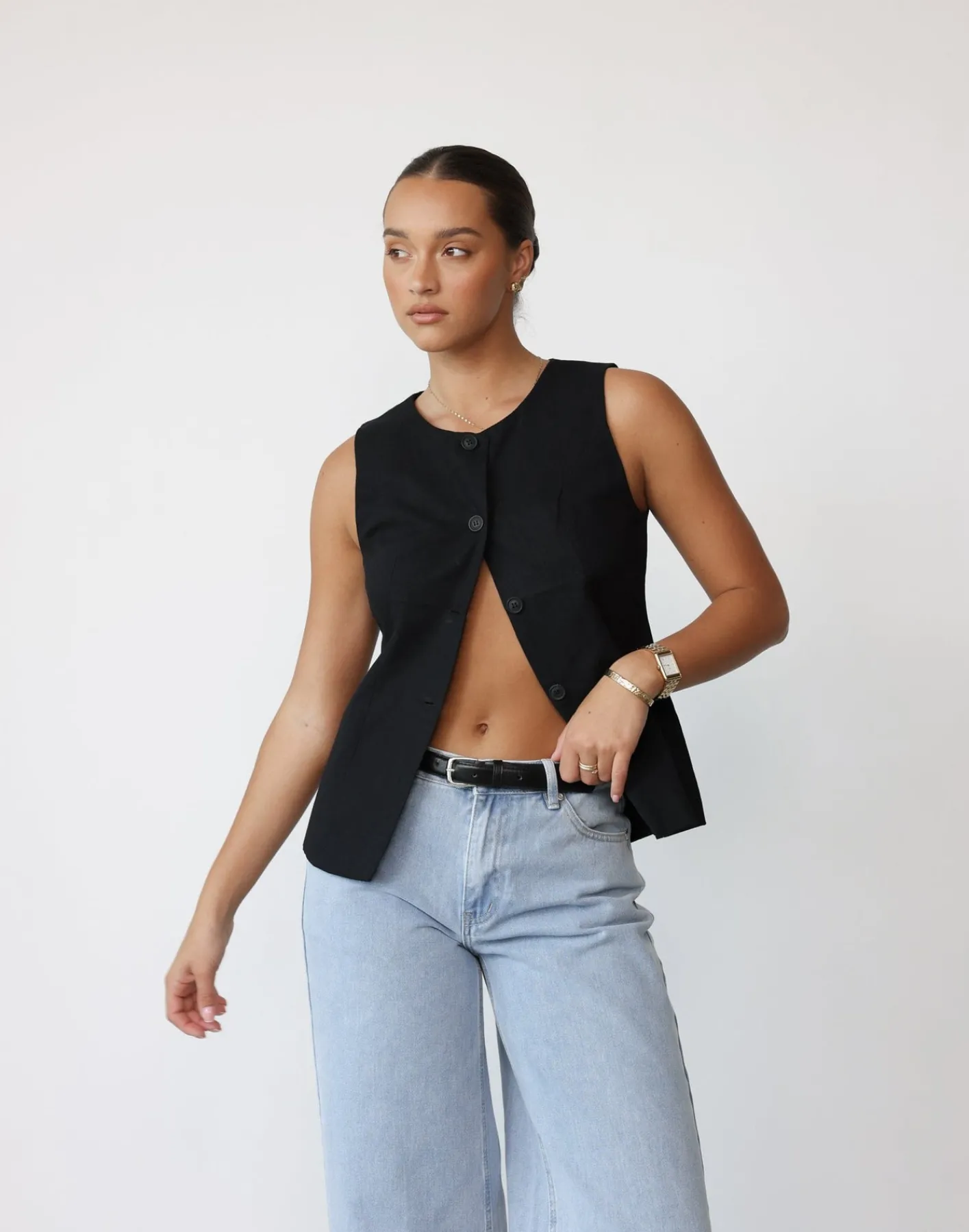 Kristen Vest Top (Black)*VogueMax Clearance