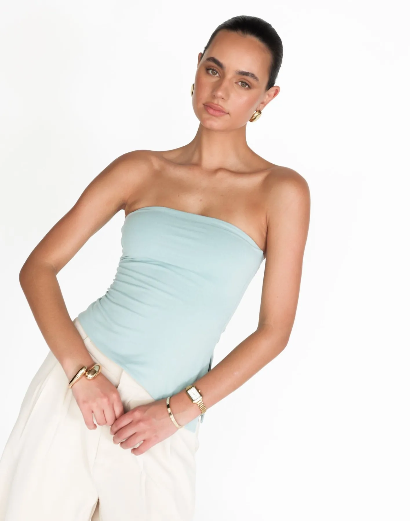 Monique Strapless Top (Azure)*CHARCOAL Clearance