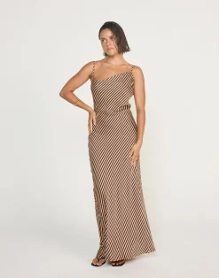 Nigella Maxi Dress (Caramel Pinstripe)*CHARCOAL Online