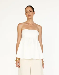 Tarsha Strapless Linen Top (White)*CHARCOAL Clearance