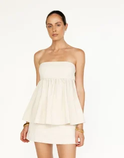 Tarsha Strapless Linen Top (Oat)*CHARCOAL Hot