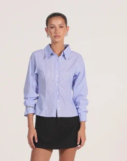 Teri Long Sleeve Shirt (Blue/ White Stripe)*CHARCOAL CLOTHING Hot